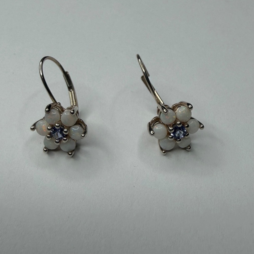Unbranded Flower Earrings White Opal Tanzanite Sterling Silver Women OS